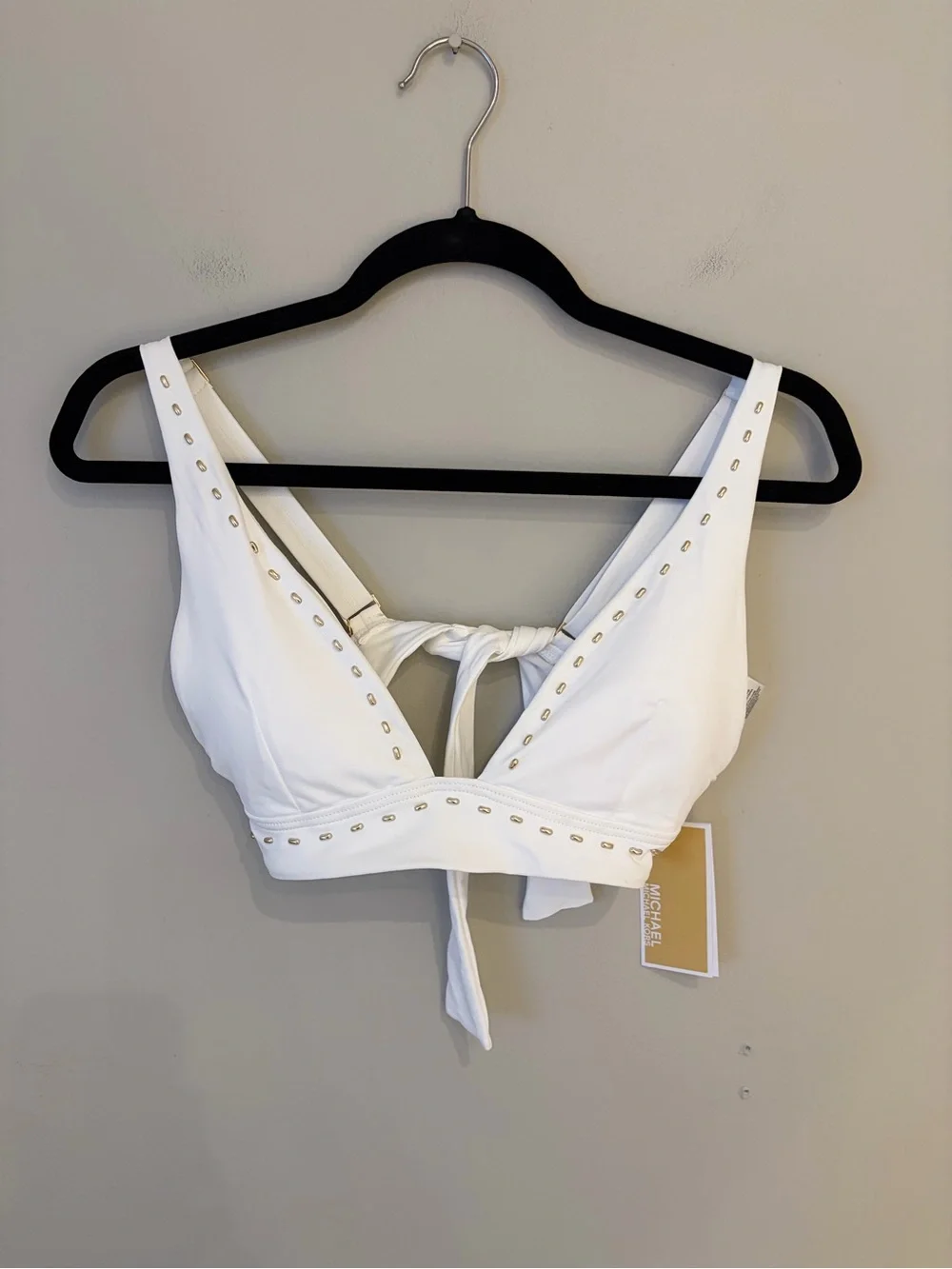 Michael Kors white bikini set with gold studded trim. Top Size Small, bottom Med